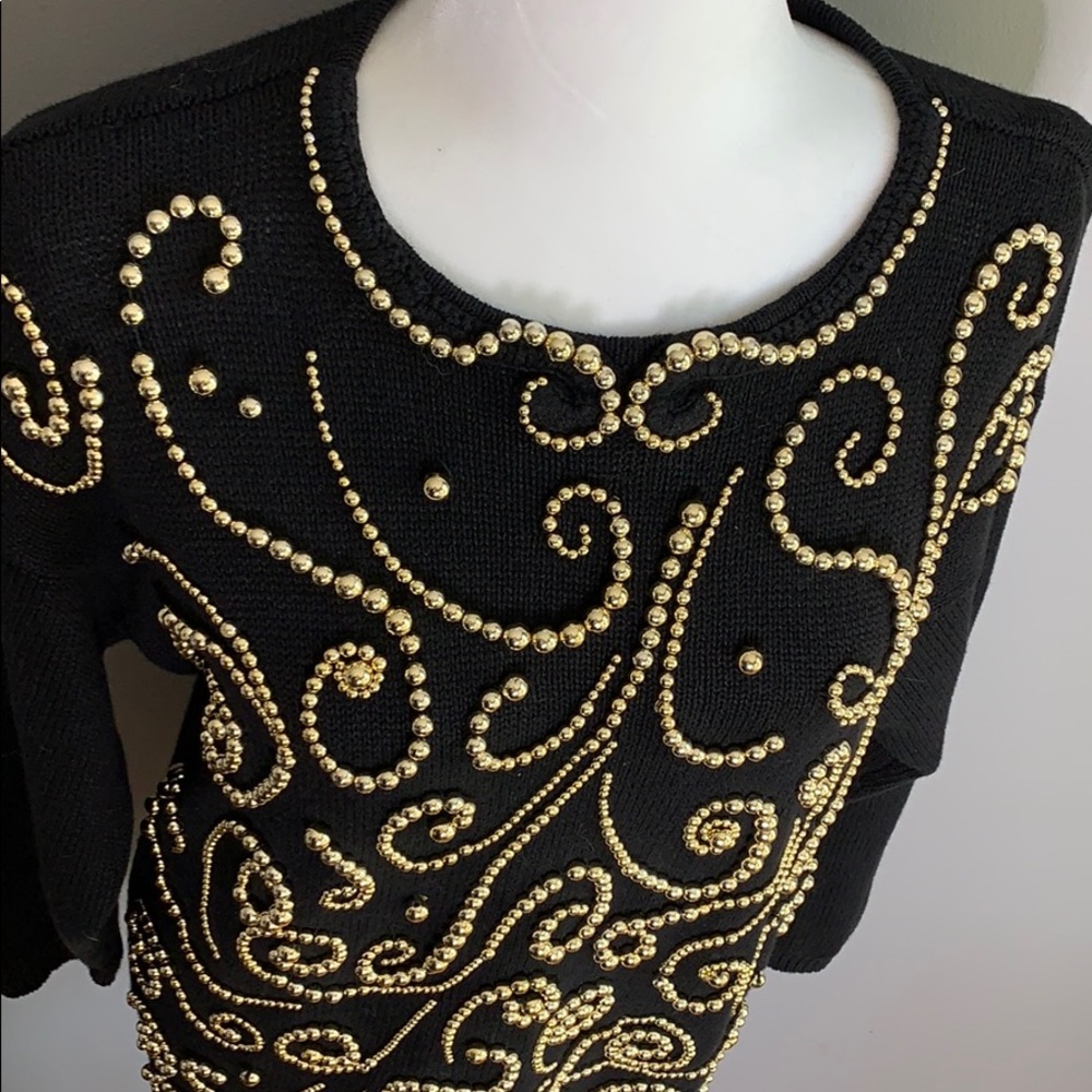 Vintage Black Gold Beaded Embellished Sweater - Picture 4 of 7